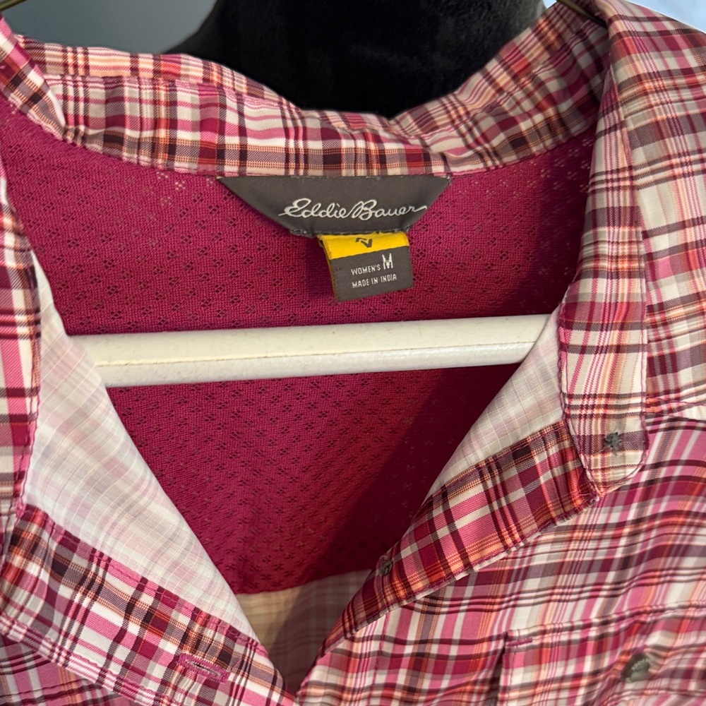 Eddie Bauer Pink & Burgundy Plaid Women's Button-Down Shirt